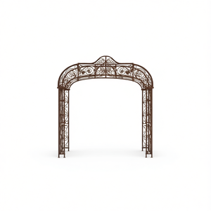 Arco da Giardino in Ferro Battuto Marrone Design Antico con Intarsi Decorativi Pergola per Esterni - Product Image 1