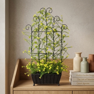 <strong>Artificial</strong> Yellow <strong>Flower</strong> Vine <strong>With</strong> Black Metal <strong>Trellis</strong> and Pot for Home Garden Wedding Decoration Decorative Plant Arrangement - Product Image 3