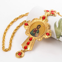 Collier pendentif croix orthodoxe plaqué or de luxe avec émail rouge et icône de Jésus, bijoux religieux chrétiens, cadeau pour homme et femme