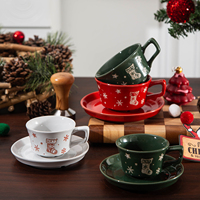 Nouvel ensemble tasse et soucoupe de Noël en céramique, motif flocon de neige, personnalisable OEM avec logo et couleurs