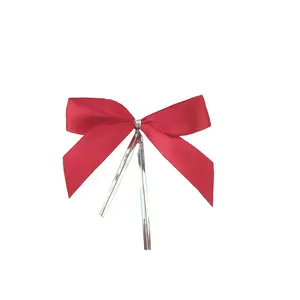 批发红色缎带蝴蝶结，带金属扭结领带-非常适合圣诞礼物和包装