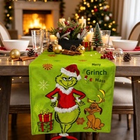 Chemin de table et sets de table lavables en polyester à thème Grinch de Noël transfrontalier – Décorations de fêtes
