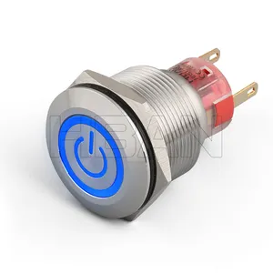 metal 22mm power symbol ring led 12v blue illumainted custom push start button cover