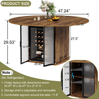 Table à manger ronde de 47 pouces avec rangement pour refroidisseur à vin, porte en verre cannelé, style rustique en bois, fournisseur en gros