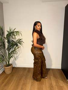 T-shirt 2025 con collo appeso in pelliccia autunno e inverno con <span class=keywords><strong>scollo</strong></span> a <span class=keywords><strong>V</strong></span> con cordoncino a schiena scoperta e ombelico - Product Image 6