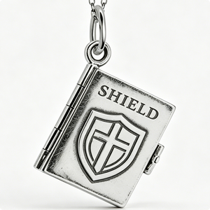 Pendentif rectangulaire en alliage de zinc plaqué argent avec emblème de bouclier et motif gravé en croix pour souvenir religieux - Product Image 5