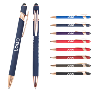 Papeterie de luxe, papeterie de marque, stylo à bille en métal avec caoutchouc souple, logo personnalisé imprimé, stylo publicitaire avec stylet - Product Image 2
