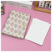 Carnet à feuilles mobiles A5 en tissu, fait main, imprimé dessin animé, en forme de cœur rose, pour filles, étudiantes, prise de notes, intérieur détachable