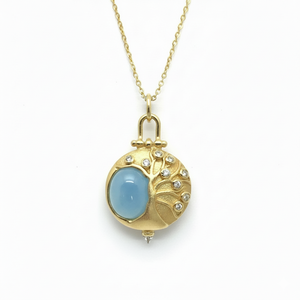 Joyería Fina de Moda, Collar de Plata de Ley 925 Chapado en Oro con Calcedonia y Circonita para Mujer, Regalo de Aniversario o Boda - Product Image 1