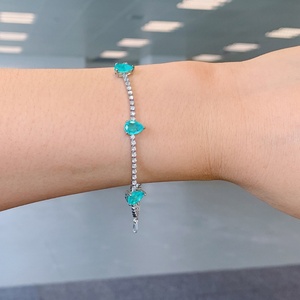 Minimalist Trendy Jewelry Eco-friendly Copper Emerald Green Paraiba Cubic Zirconia Designer <b>Bracelet</b> for Premium Gift - Product Image 5