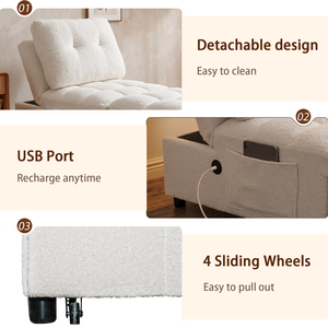 <b>Single</b> <b>Sofa</b> <b>Bed</b> Soft Teddy Fabric Built in Usb Port Side Pocket Air <b>Sofa</b> - Product Image 3