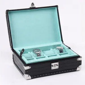 100% hand gefertigter Alligator 8 Watch Trunk Case Organizer mit abnehmbarem Tablett und Kissen