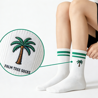 Chaussettes décontractées unisexes en coton avec logo brodé palmier, bordure rayée respirante, pour hommes et femmes