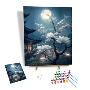 Kit de pintura DIY por números para decoração de quartos, pintura noturna de lua por números, feito à mão personalizado para adultos, cenário de fotos iniciantes