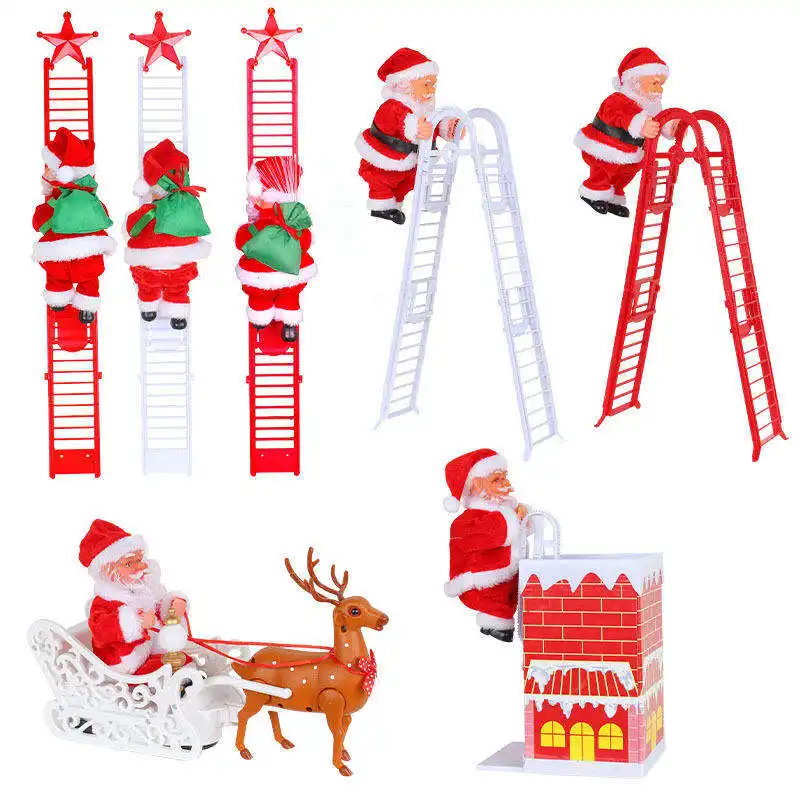 Mainan Natal anak-anak, dekorasi Natal 2023, manik-manik memanjat, mainan Natal elektrik, hadiah Natal Santa Claus untuk anak-anak