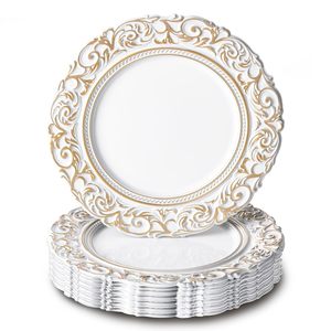 Table vacances fête mariage décor plat vaisselle serveur <span class=keywords><strong>Ware</strong></span> Vintage rond en plastique Antique blanc chargeur assiettes - Product Image 3