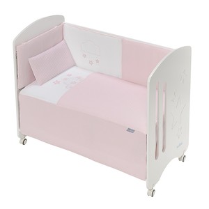 Set 3 pezzi trapunta letto letto 60x120 cialde cotone moderno Viggo rosa per neonati-include paraurti e cuscino - Product Image 1