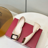 Chaussures plates en cuir à boucle carrée découpée pour femme, style designer de haute qualité, élégantes pour le bureau et le quotidien, ballerines à enfiler