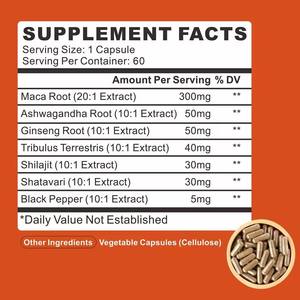 Capsules de Maca très vendues pour la vitalité masculine avec Horny Goat Weed, Ashwagandha, Ginseng, Tribulus Terrestris - Product Image 3