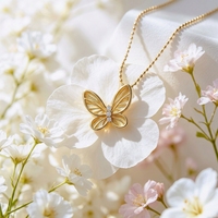 Parures de bijoux papillon en or massif 18 carats pour femmes, ensemble collier et boucles d'oreilles assortis, bijoux fins en or véritable, fournisseur en gros d'or
