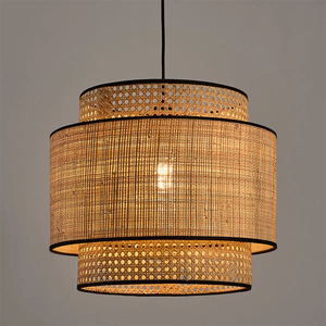 Yumesho Lighting Rattan Bamboo Woven Chandelier Three Layer Fabric Pendant <b>Light</b> For Bedroom Living Room <b>Dining</b> Room - Product Image 3