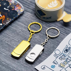 Clé USB pivotante en métal doré avec porte-clés, élégante clé USB en métal doré avec porte-clés - Product Image 4