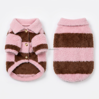 Rosa-Braun Gestreifte Fleece-Hundeweste mit Umlegekragen und Knöpfen, Kratzfest, Moderner Haustier-Mantel, Warme Winterkleidung für Kleine Hunde und Katzen