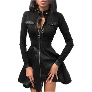 <span class=keywords><strong>Abbigliamento</strong></span> Donna Autunno-Inverno: Maglia a Maniche Lunghe con Scollo a V e Cerniera in Pelle Sintetica - Product Image 5