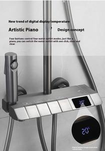 Juego completo de ducha de latón montado en la pared del baño, juego mezclador de grifo de ducha negro de lujo moderno, juego de ducha de Piano inteligente Led de Hotel - Product Image 5
