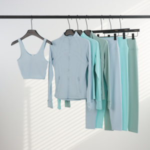 Ensemble de yoga de haute qualité avec étiquettes originales LLL, comprenant un soutien-gorge de <span class=keywords><strong>sport</strong></span>, une veste zippée et des leggings <span class=keywords><strong>Lemon</strong></span> Align pour femmes, vêtements de fitness - Product Image 4