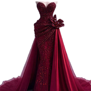 Robes de soirée Aso Ebi longues de <span class=keywords><strong>luxe</strong></span>, style sirène, avec appliques, perles et strass, couleur rouge, pour l'été, chic, pour anniversaire, bal de promo et fête - Product Image 1