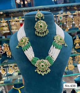 Fashion <b>Statement</b> <b>Necklace</b> Set with Multi Layer Pearl Strands and Shimmering Crystal Detailing Matching Earrings for Women - Product Image 4