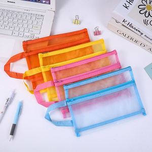 Wholesale <b>Nylon</b> Mesh Portable Handbag Tutor <b>Bag</b> Zipper Closure Pencil <b>Bag</b> Toiletries Cosmetics <b>Plastic</b> Document Organizer - Product Image 2