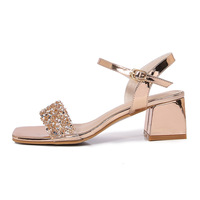 Sandales à talons épais pour femmes avec strass, talon haut, tendance mode, bride à boucle, taille 125-1, or, argent, noir