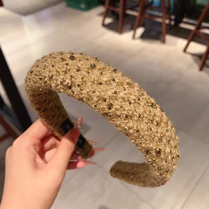 Diadema de esponja con hilo de cristal vintage de moda, accesorios para el cabello de mujer de color sólido, diadema de tela hecha a mano con temperamento para niñas - Product Image 4