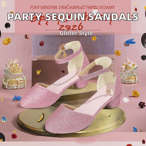 Chaussures de performance pour femme, style bureau, avec découpes à paillettes, noires et dorées, pour scène, fête, étudiante, anniversaire, en PU, à talon épais et boucle - Product Image 2