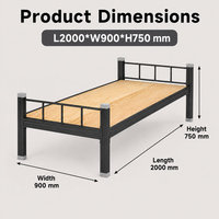 Lit simple en métal 900 mm, cadre en acier noir avec plateforme en bois pour dortoir scolaire, auberge, appartement locatif, salle du personnel et maison