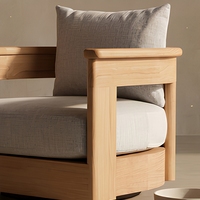 Fauteuil pivotant moderne en bois, fauteuil rembourré style teck, siège d'appoint pour patio et jardin