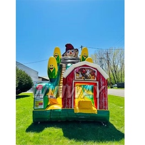 Toboggan gonflable de labyrinthe de maïs géant avec épouvantail, cors souriants et grange rouge à louer pour adultes - Product Image 3