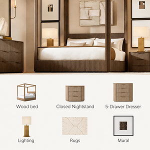Set di Mobili per Camera da Letto <span class=keywords><strong>con</strong></span> Letto a <span class=keywords><strong>Baldacchino</strong></span> in Legno di Quercia, Arredamento Moderno e Lussuoso per Villa e Appartamento - Product Image 2