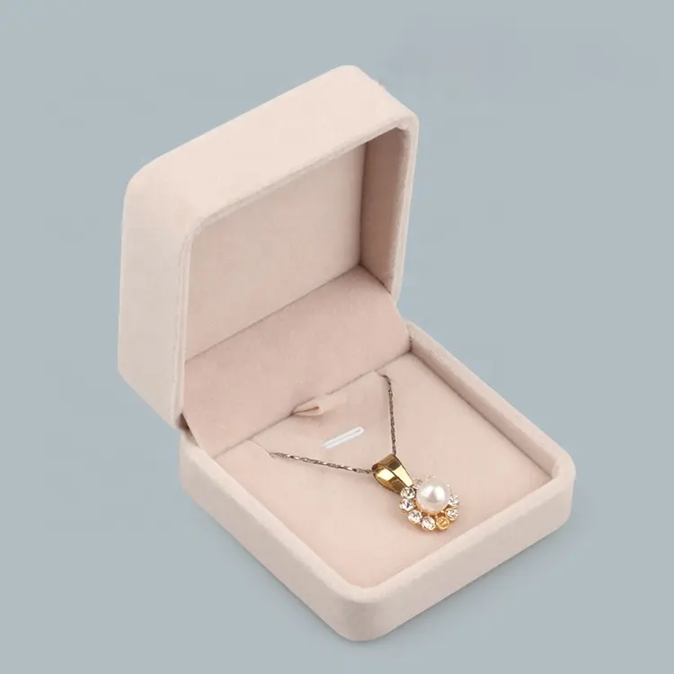 Personalizado Simple de gamuza Beige collar de joyas caja de regalo