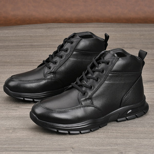 Bottes à lacets en cuir véritable pour hommes, bout rond, doublure en fourrure pour l'hiver, semelle en caoutchouc isolante, bottes Martin - Product Image 2