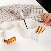 Meilleures ventes Tasse à café en céramique blanche unie avec logo personnalisé et porte-biscuits Créative pour le petit-déjeuner, le lait, le café et les biscuits