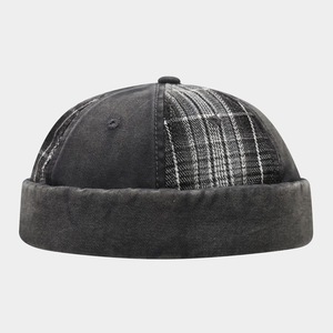 Nouvelle Arrivée 2026 Casquette de baseball sans visière en coton lavé, style rétro à carreaux, avec empiècements, forme gourde, tendance urbaine - Product Image 4