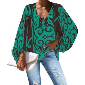 เสื้อเบลาส์แขนยาวผ้าชีฟองสำหรับผู้หญิงเสื้อพิมพ์<span class=keywords><strong>ลาย</strong></span>ชนเผ่าซามัว - Product Image 4