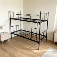 Lit superposé en métal gain de place, double sur double, robuste, en fer, avec barrières de sécurité, idéal pour dortoir et auberge