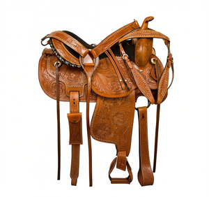 Montura de Caballo Prémium de Cuero DD Estilo Western para Carreras de Barriles y Exhibición, Hecha a Mano, Ligera y Cómoda para Monta de Rendimiento en Rodeo - Product Image 1