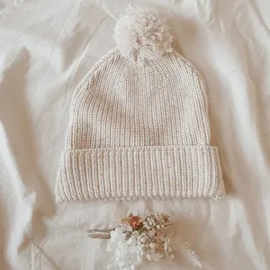 Chapéu de malha de algodão puro para bebês recém-nascidos e gorro de bebê com granulado personalizado de inverno