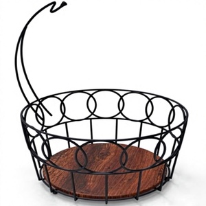 Canasta de Almacenamiento de Metal Negro para Regalos Navideños, Frutero con Base de Madera, Decoración Festiva, Cesta de Regalo - Product Image 1