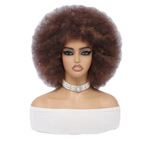 Perruque Afro Bouclée Frisée Noire Style Années 70, Effet Disco Hippie, Petite Taille de Bonnet, en Fibre Haute Température pour Femmes Noires